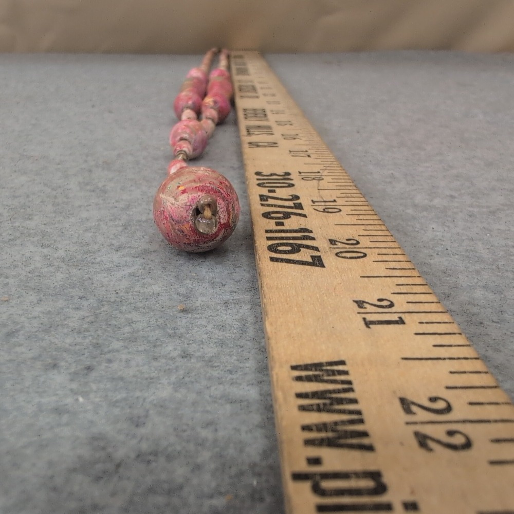 Handmade Beaded Necklace Pink Marbled Drop Pendant Y Necklace - Picture 6 of 6
